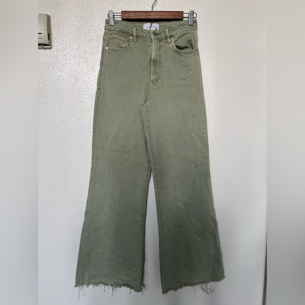 Dear John cool sage green wide leg denim jeans distressed trim